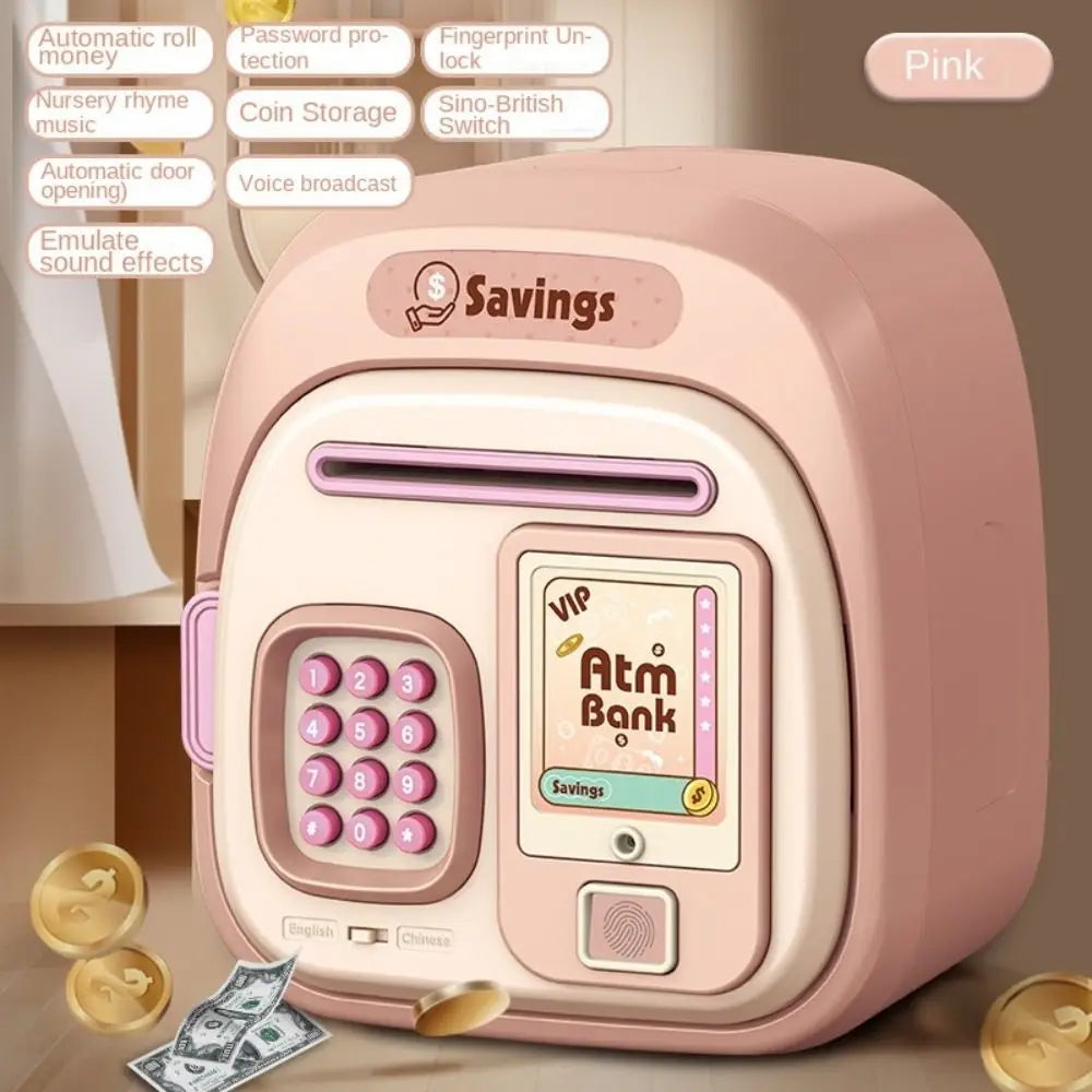Password Lock Automatic Roll-Up Savings Bank Fingerprint Protected Smart Money Deposit Box with Voice Reminder