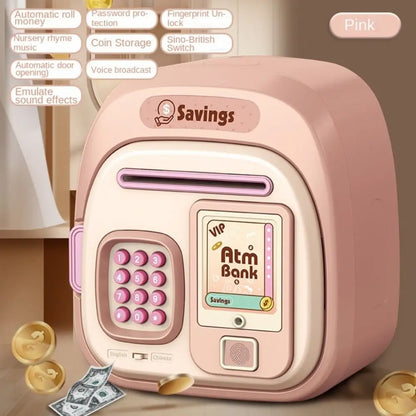 Password Lock Automatic Roll-Up Savings Bank Fingerprint Protected Smart Money Deposit Box with Voice Reminder