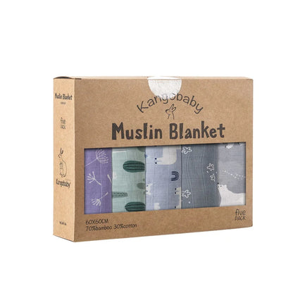 5-Piece Set – Multi-Functional Bamboo Cotton Muslin Bibs & Burp Cloths – Soft & Breathable Washcloths for Newborns - Kidzy Market