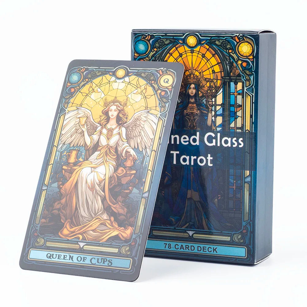 Stained Glass Tarot - 78-Card Deck, Leisure Entertainment Card Game, Family Gathering Divination, Board Playing Game, 10.3 x 6 cm