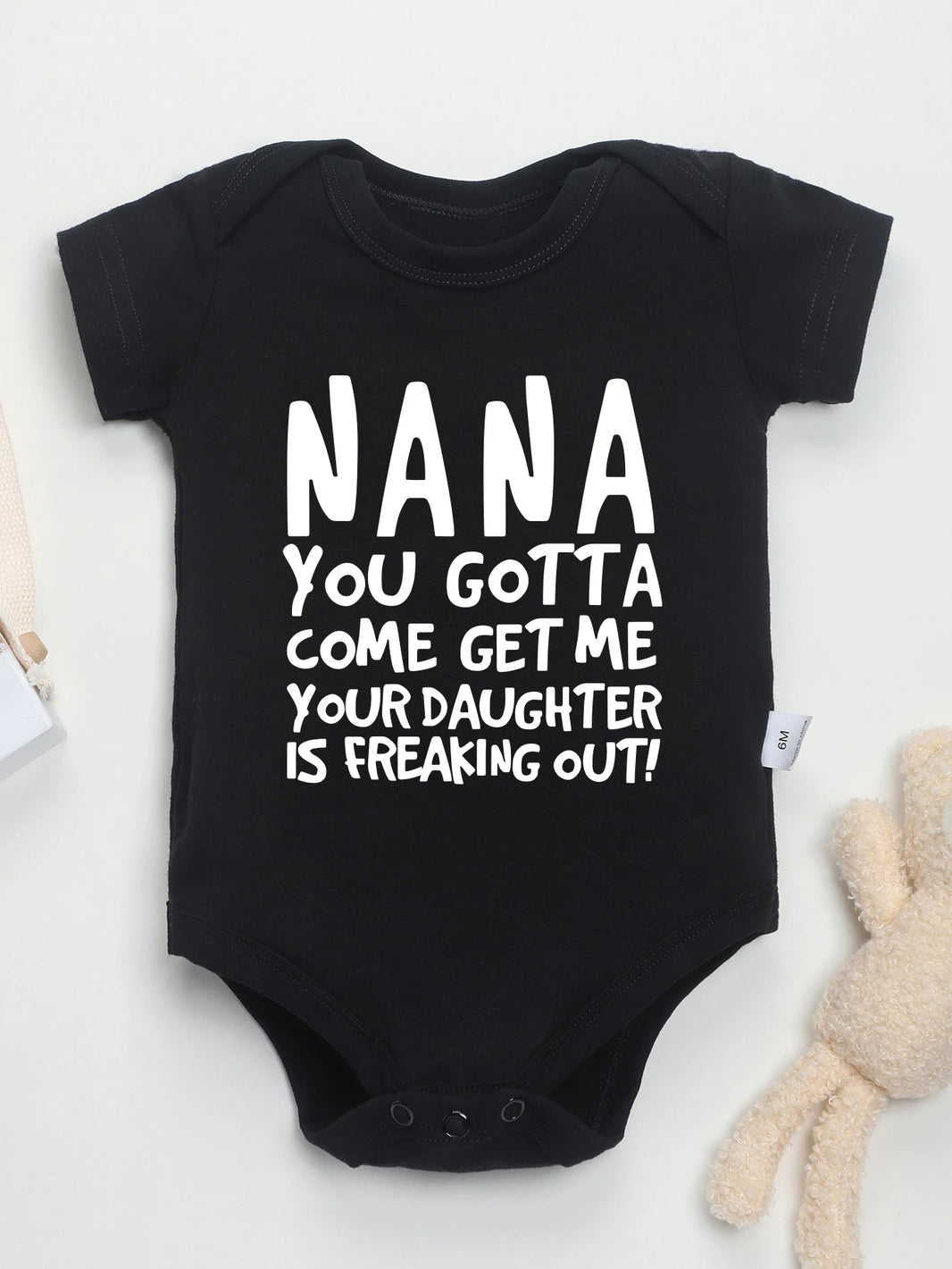 Funny Cute Baby Girl Black Onesie – Short Sleeve Summer Pure Cotton Infant Outfit, High-Quality Popular Newborn Clothes
