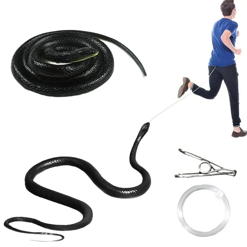 43.3-Inch (110 cm) Realistic Rubber Snake Prank Toy with 16.4 ft (500 cm) String & Metal Clip