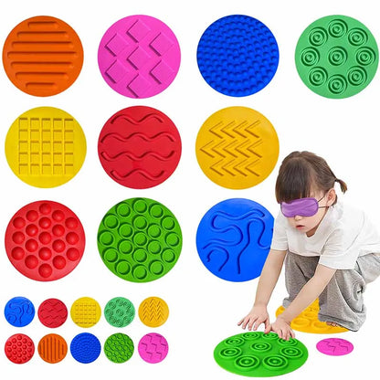 Silicone Sensory Mat Set - 4-Pack Multi-Texture Tactile Fidget Pads, 25 cm (9.8 in) Quiet Montessori Sensory Toy for Kids, Autism & ADHD Therapy