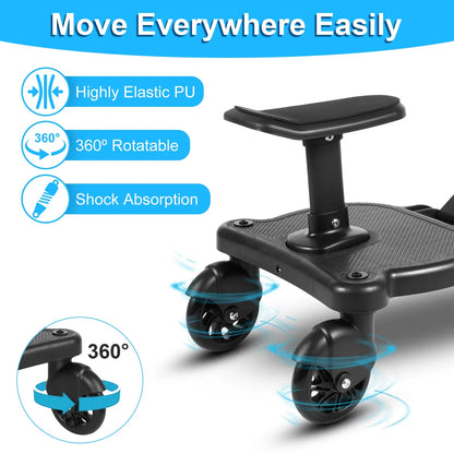 Universal Stroller Board with Removable Seat 2-in-1 Sit-Stand Glider Compatible with Most Strollers