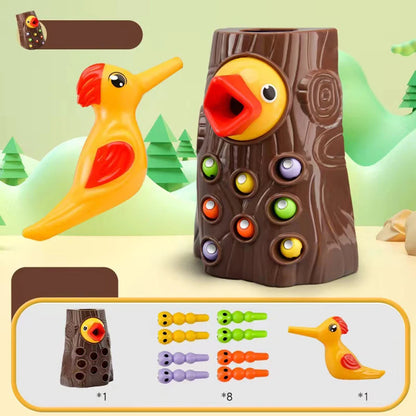 Montessori Educational Toys for Children – Woodpecker Catch Worms Magnetic Game, Toddler Development Busy Board Toy for Kids