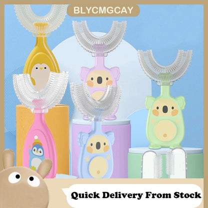 Baby 360 Degree U-Shaped Toothbrush - Soft Silicone Cartoon Penguin Koala Children Oral Care