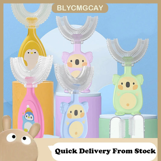 Baby 360 Degree U-Shaped Toothbrush - Soft Silicone Cartoon Penguin Koala Children Oral Care