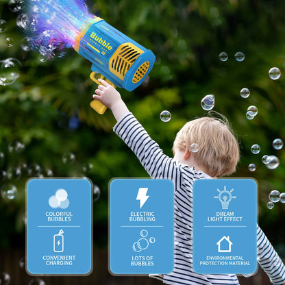 69-Hole Bubble Gun Bazooka — Battery-Powered Automatic Bubble Blaster for Kids, Outdoor Play & Party Favors