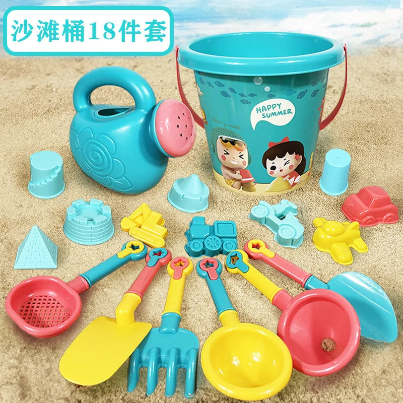 23Pcs Summer Beach Toy Set With Bucket, Watering Bottle & Shovels — Kids Sand & Water Play Tools