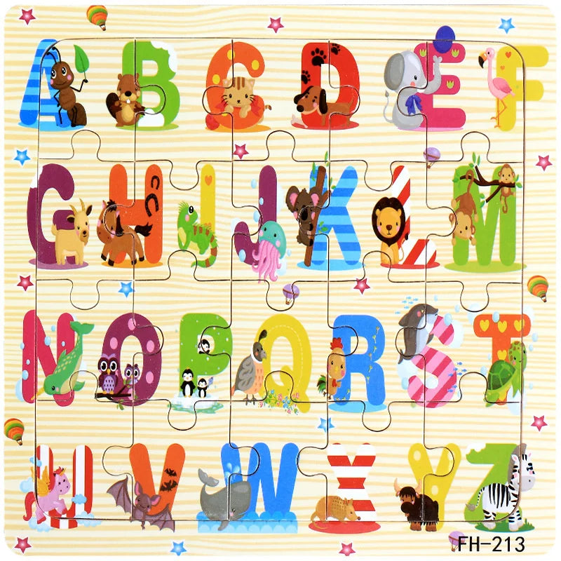 New 20 Piece Wooden 3D Puzzle, Cartoon Animal & Vehicle Jigsaw, Montessori Educational Toy for Kids, Baby 1-3 Years