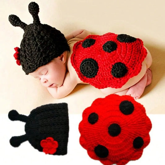 Newborn Photography Outfit Handmade Knitted Baby Beetle Ladybird Costume Romper for Kids Boy Girl Photo Props Clothing