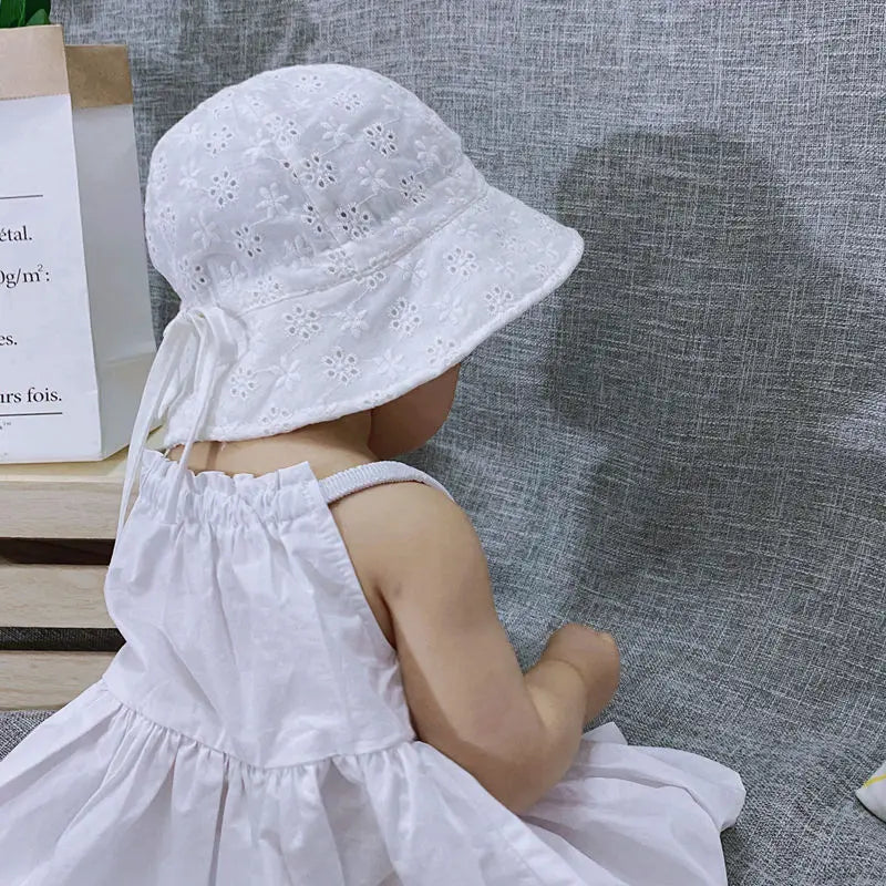 Baby Girls Cotton Breathable Bucket Hat with Bow — Adjustable Strap Sun Hat for 3–24 Months (42–48 cm / 16.5–18.9 in)