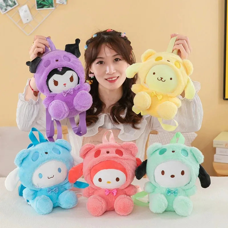 10-Inch Sanrio Hello Kitty Kuromi Plush Shoulder Backpack – Cute Anime Cartoon Bag for Girls and Women