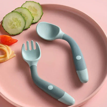 Baby Children Spoon Fork Set – Soft, Bendable Silicone Training Utensils for Toddlers