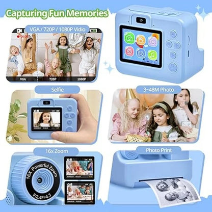 Digital Kids Camera with 2.8-Inch Screen, Portable Thermal Instant Print, HD Photo and Video