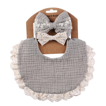 3Pcs/Set Muslin Cotton Bamboo Baby Bibs with Tassel Lace | Adjustable Feeding Drool Burp Cloths for Boys & Girls | Infant Scarf Towel Set - Kidzy Market