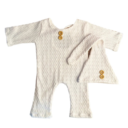 Newborn Boy Photo Props Knitted Jumpsuit and Knot Hat Set Baby Boy Photography Bodysuit with Beanie for Infants