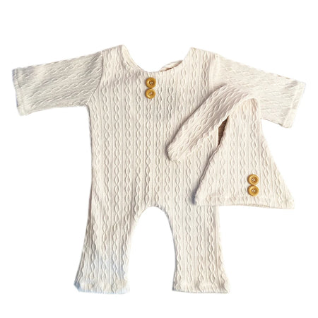 Newborn Boy Photo Props Knitted Jumpsuit and Knot Hat Set Baby Boy Photography Bodysuit with Beanie for Infants