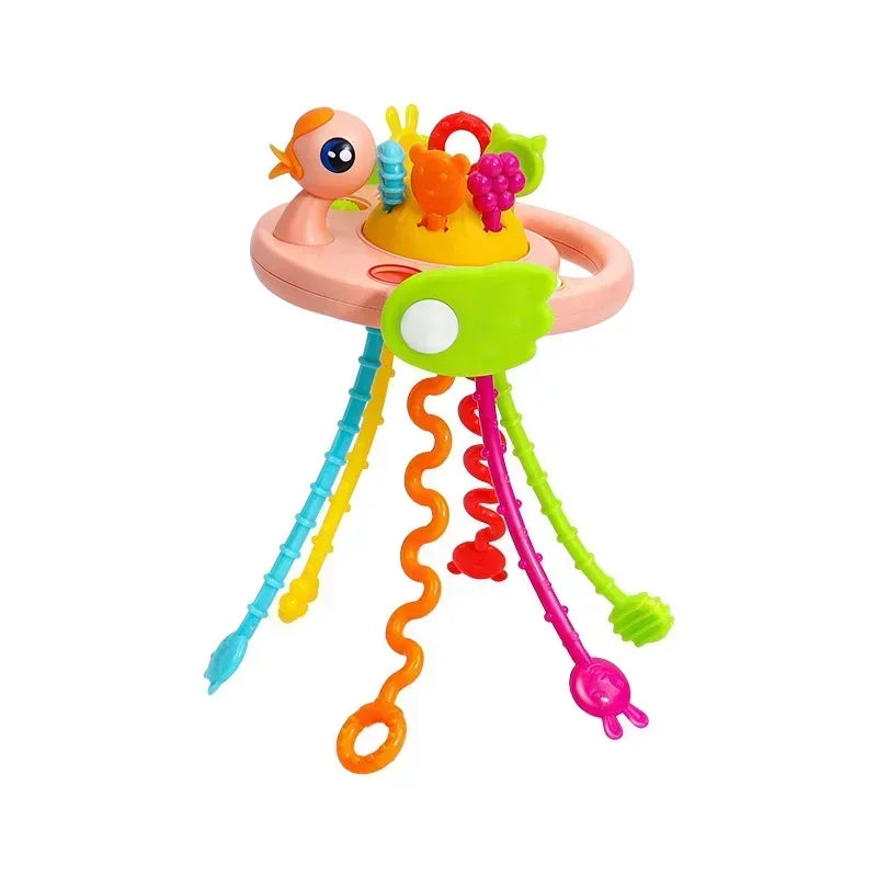 Cartoon Duck Astronaut Pull String Toy – Montessori Activity for Development, Silicone Teething and Sensory Grip Training Educational Toy