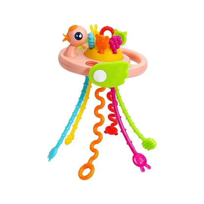 Cartoon Duck Astronaut Pull String Toy – Montessori Activity for Development, Silicone Teething and Sensory Grip Training Educational Toy