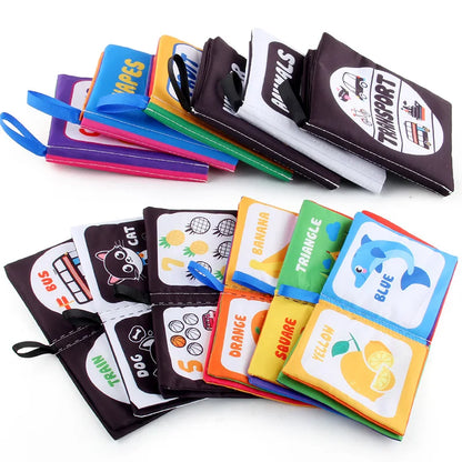 4 Pages Enlightenment Early Learning Books - Black and White Cloth Book for Kids, Montessori Educational Toys