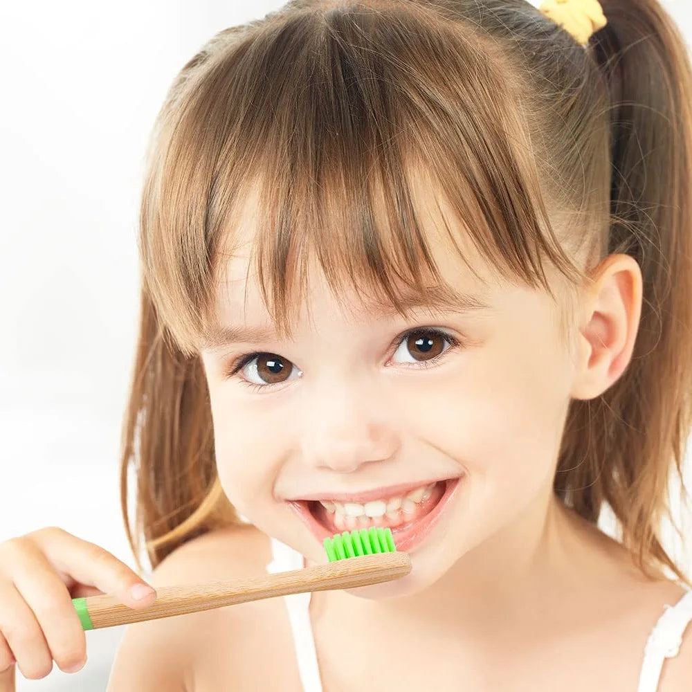 Children's Bamboo Toothbrushes, 10Pcs Soft Bristles, Eco-Friendly Biodegradable Wooden Handle, Teeth Whitening Brush