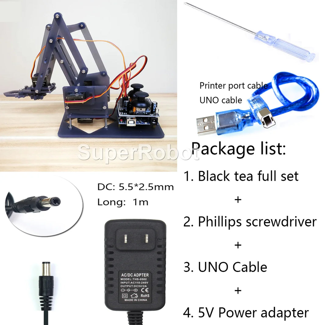 SG90 4 DOF Unassembled Acrylic Mechanical Robot Manipulator Claw for Arduino, UNO Programmable DIY Robot Arm Starter Kit