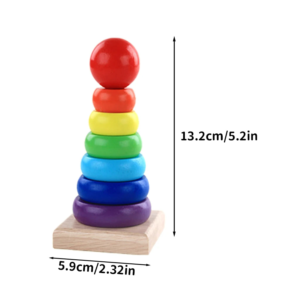 Baby Wooden Rainbow Stacking Ring Tower – Montessori Puzzle Toy, Educational Color and Shape Geometric Game for Kids