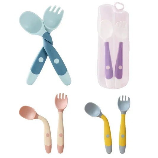 Baby Children Spoon Fork Set – Soft, Bendable Silicone Training Utensils for Toddlers