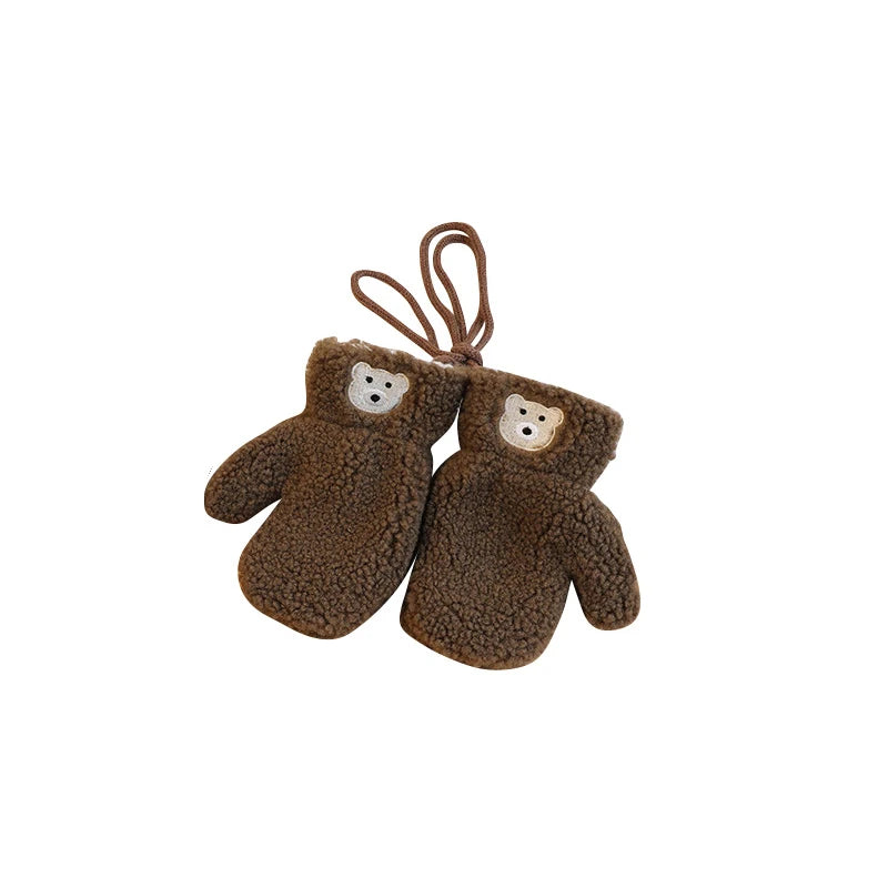 Bear Winter Baby Scarf Gloves Set – Faux Lamb Wool Neck Warmer & Mittens for Boys & Girls (2-6Y) – Warm Korean Kids Accessories