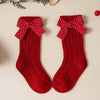 Baby Girls Red Big Bow Christmas Socks - Kids Cotton Solid Woolen Sock Leg Warmers | Toddler Soft Socken for 0-5 Years