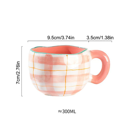 Hand-Pinched Irregular Porcelain Mug 300 ml (10 fl oz) – Flower & Heart Pattern Coffee & Tea Cup, Cute Gift for Kids & Girls