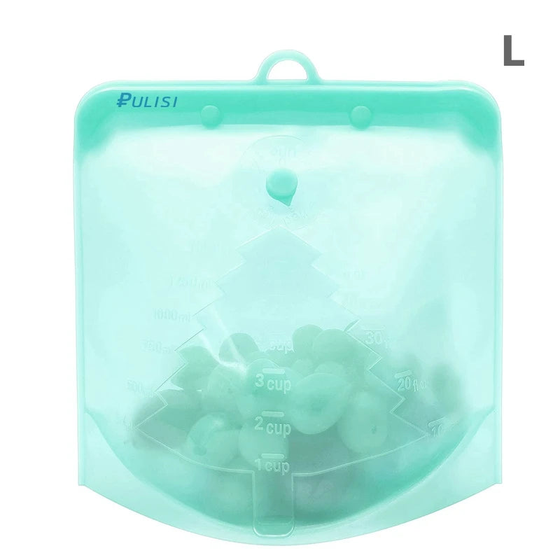 PULISI Silicone Reusable Food Storage Bags - Leakproof Containers (1500ml, 1000ml, 500ml), Fresh-Keeping, Freezer & Snack Storage