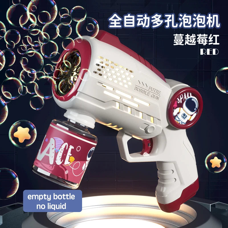 Dinosaur Bubble Machine — Automatic Battery-Powered Bubble Gun for Kids, LED Lights, 360° Rotating, Portable