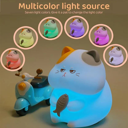 Cat Night Light for Kids 7-Color Dimmable Touch Control Rechargeable Portable Lamp