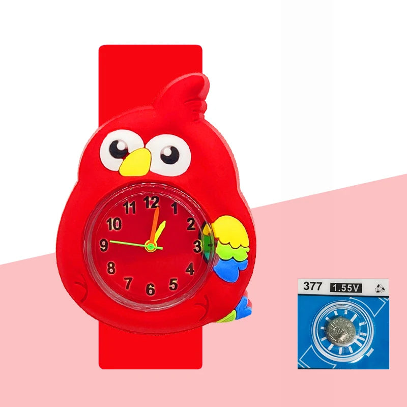 Children’s Cartoon Watch for Ages 2-14 Boys and Girls Soft Silicone Slap Bracelet Student Wristwatch