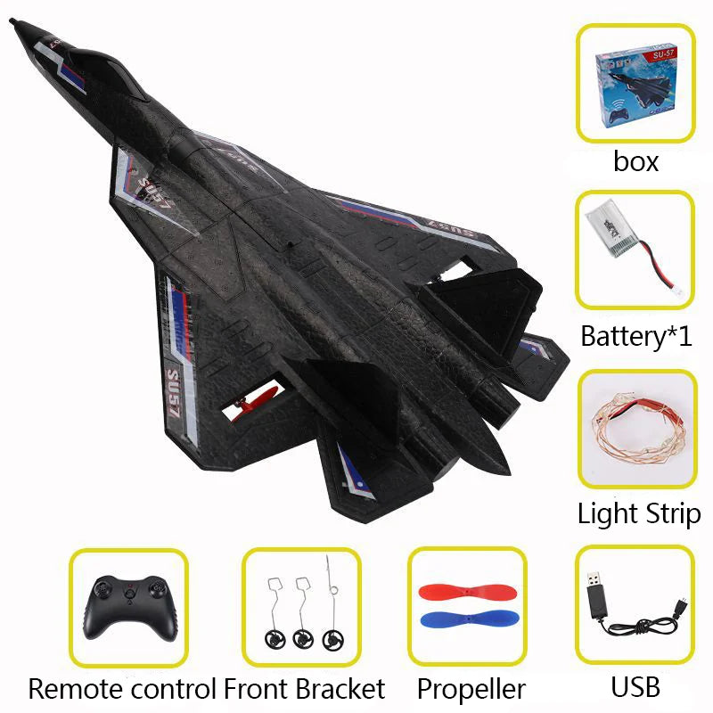 RC Plane SU 57 Radio Controlled Fixed Wing Hand Throwing Foam Electric Airplane with Light