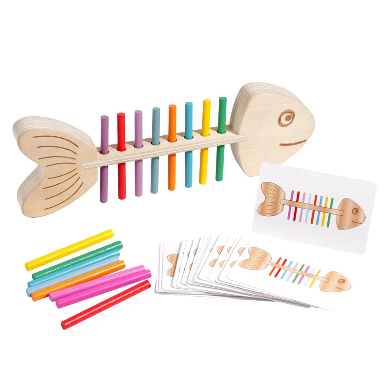 Montessori Color Matching Sensory Toy – Wooden Balance Stick Fine Motor Training Puzzle for Boys and Girls, Birthday or Christmas Gift