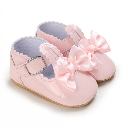 Khaki Baby Casual Shoes 0-18M Infant Toddler Bowknot Non-Slip Rubber Soft-Sole Flat PU First Walker Newborn Mary Janes
