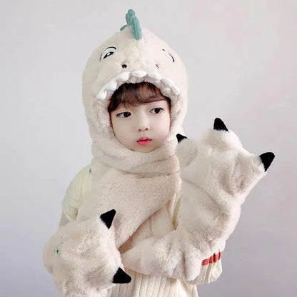 3-in-1 Plush Animal Hood – Winter Hat, Scarf & Gloves Set for Women & Girls, Cozy Christmas Dress-Up
