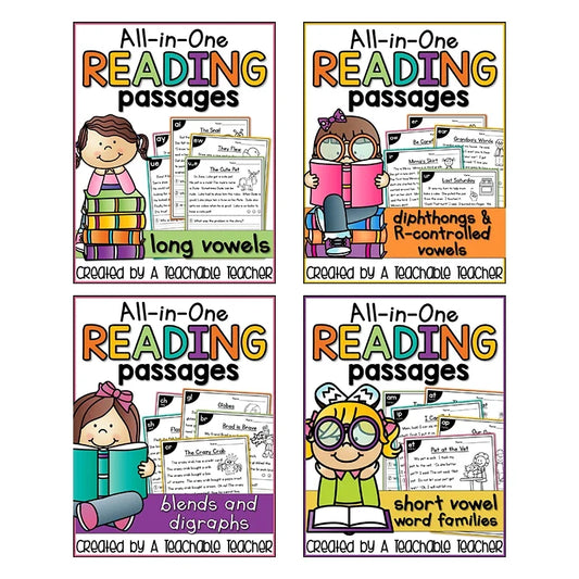 Phonics Reading Comprehension Passages Set – 4 Books for Kids' Phonics Skill Practice