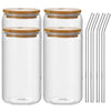 Glass Coffee Mug With Bamboo Lid And Straw - Clear Can-Shaped Drinking Cup