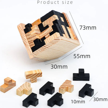 3D Cube Puzzle Luban, Interlocking Creative Educational Wooden Toy, Brain IQ Mind Game, Early Learning Gift for Children, Letter 54T