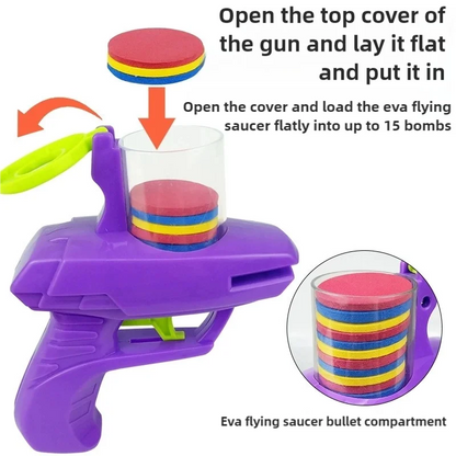 Kids Foam Disc Gun Toy – Flying Disc Shooting Launcher, Double Parent-Child Interactive Outdoor Game