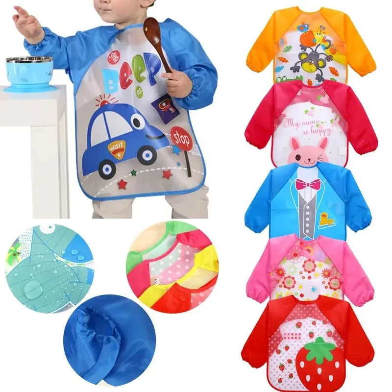 Waterproof EVA Full Sleeve Baby Bibs | Long Sleeve Children Feeding Smock Apron | Kids Eating Breastplate & Infant Scarf Clothing - Kidzy Market