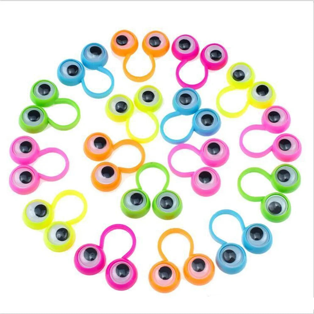 Fun Eye Finger Puppets, Plastic Rings with Wiggle Eyes for Kids Party Favors or Halloween