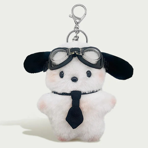 Kawaii Sanrio Pilot Dog Plush Keychain, Cute Pochacco Bow Bag and Car Mirror Pendant