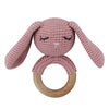 1pc Safety Wooden Baby Teether - Crochet Cartoon Long Ear Bunny Rattler with Mobile Crib Bell | Newborn Teething Toy & Handbell