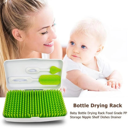 Bottle Drying Rack with Detachable Silicone Brush, Pacifier Brush, and Drying Holder Box for Baby Feeding Bottle Deep Cleaning