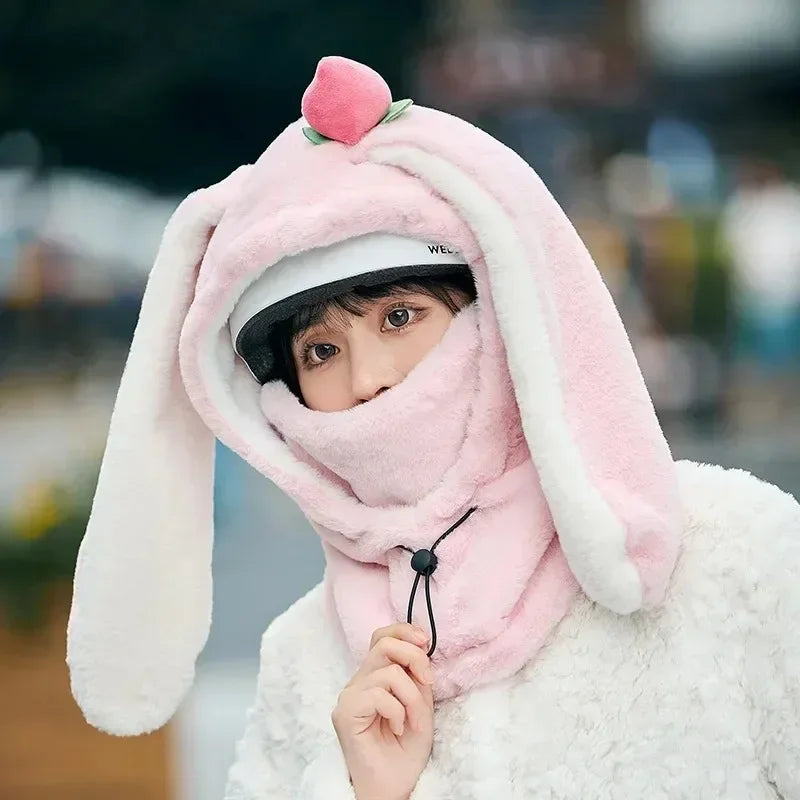 Plush Rabbit Ear Ski Helmet Cover - Soft Warm Helmet Hat for Women & Girls, Cute Cycling & Ski Cap